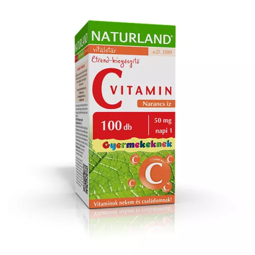 50 mg C-vitamin narancs ízű rágótabletta gyermekeknek 100 db - Naturland