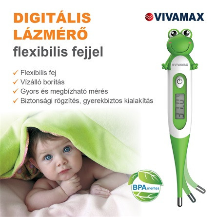 Digitális lázmérő flexibilis fejjel (béka), vízálló, 60 mp