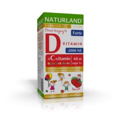   Prémium D3-vitamin forte rágótabletta gyermekeknek C-vitaminnal eper ízű 60 db - Naturland