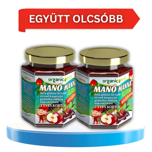 2 db Manó Manna Elixír, 3 éves kortól, gyümölcs-zöldség szuperkoncentrátum béta-glükánnal, 2x210g