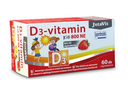 JutaVit D3-vitamin Kid 800NE (20µg) Eper ízű rágótabletta 60 db
