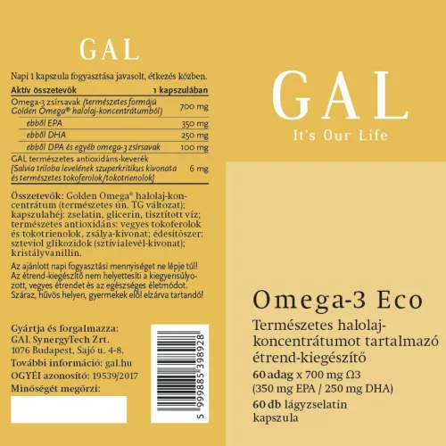 GAL Omega-3 Eco 700mg Omega-3 lágyzselatin kapszula 60db
