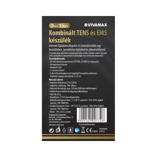 Kombinált TENS és EMS készülék nagy kijelzővel, akkumulátoros - Vivamax