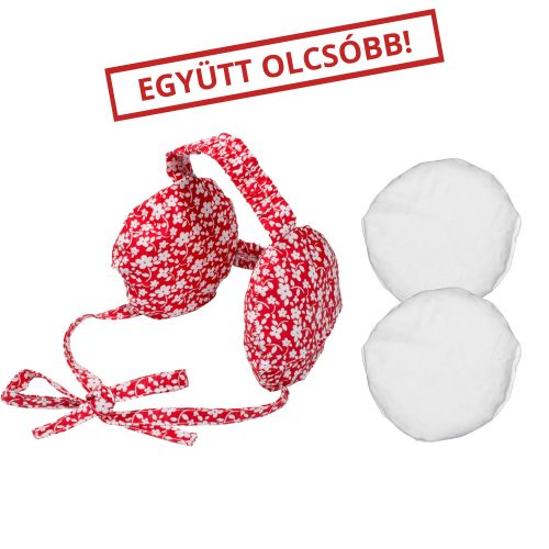 Fejre köthető fülpárna szett: huzat 6-12 év piros virágmintás +2 fülpárna természetes parajdi sóval töltve