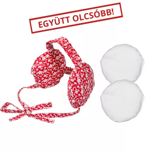 Fejre köthető fülpárna szett: huzat Felnőtt piros virágmintás +2 fülpárna természetes parajdi sóval töltve
